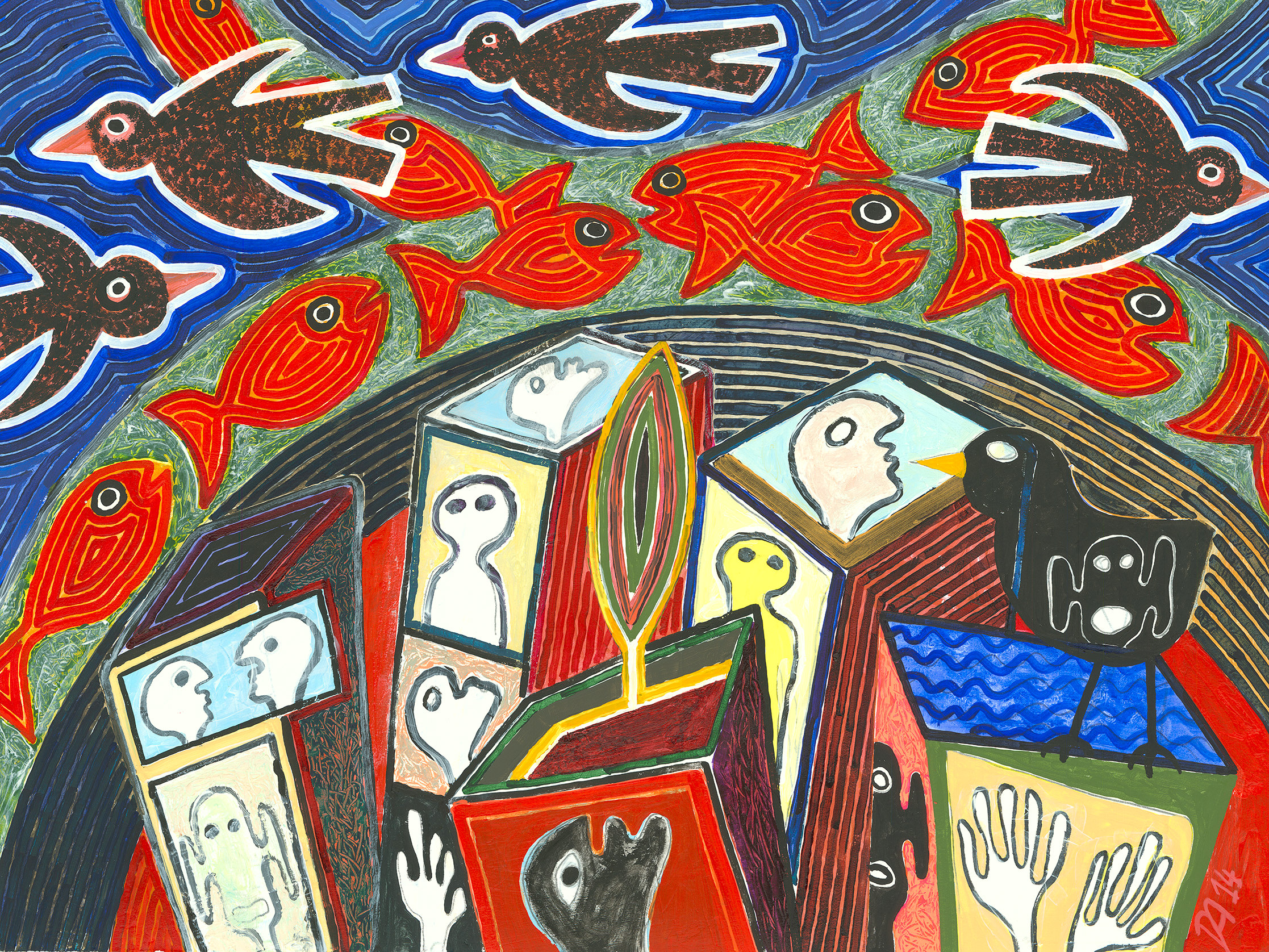 RED FISHES-BLACK BIRDS Description Image